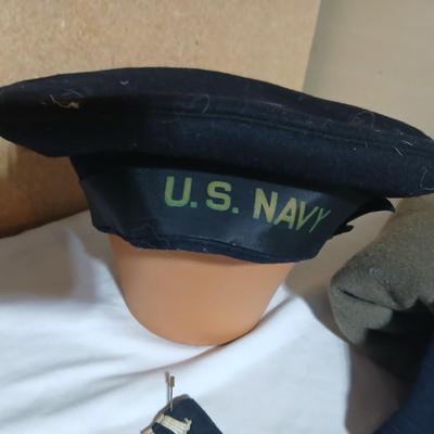 WWII Era U.S. Navy sailor cap with Shorts - army green wool blanket -American Flag and more