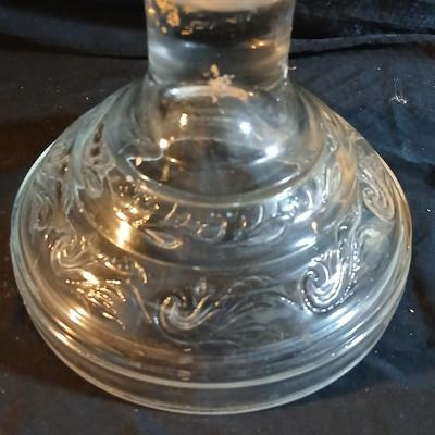 Hurricane oil lamp 18" tall clear beautifully etched thick glass pedestal base