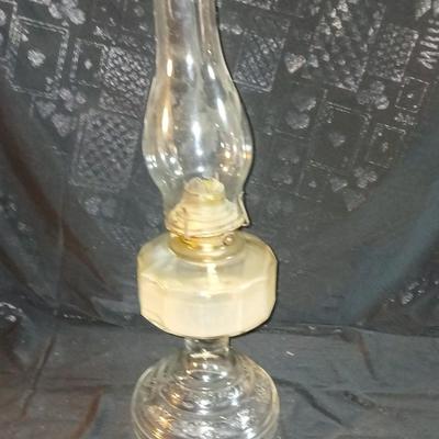 Hurricane oil lamp 18" tall clear beautifully etched thick glass pedestal base