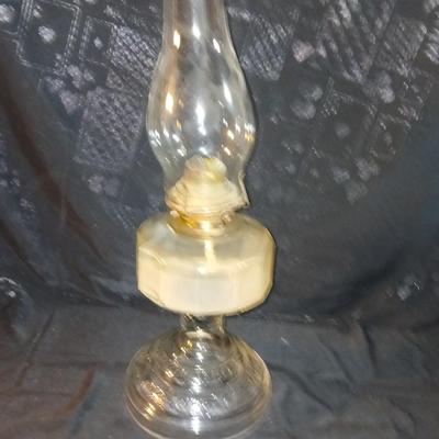 Hurricane oil lamp 18" tall clear beautifully etched thick glass pedestal base