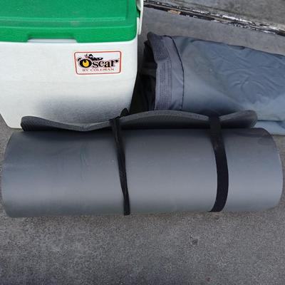 Small cooler - Marines laundry sack - Air mattress with pump and a foam bedroll