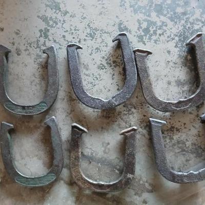 Three sets of vintage metal Horsehoe game shoes