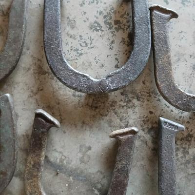 Three sets of vintage metal Horsehoe game shoes