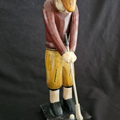 Vintage handcrafted wood golf sculptures