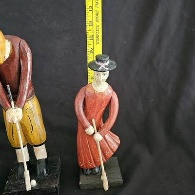 Vintage handcrafted wood golf sculptures