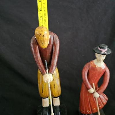 Vintage handcrafted wood golf sculptures