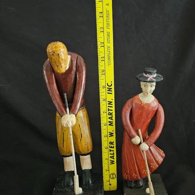 Vintage handcrafted wood golf sculptures