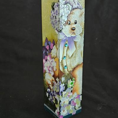 Large art deco glass bowl / vase - vase with bear on it and two candles