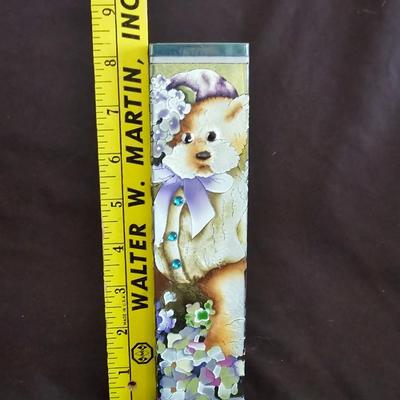 Large art deco glass bowl / vase - vase with bear on it and two candles