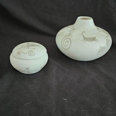 Two Matching Original hand-painted Native American Hozoni Pottery Signed