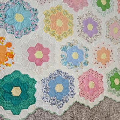 STUNNING Handmade Quilt Large Vintage 30's Flower Garden Mosaic Antique Quilt