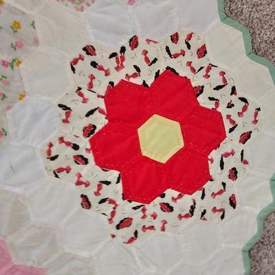 STUNNING Handmade Quilt Large Vintage 30's Flower Garden Mosaic Antique Quilt