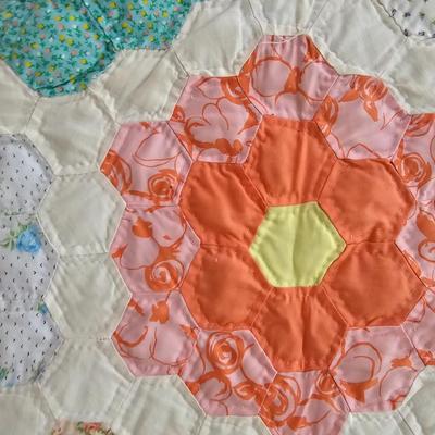 STUNNING Handmade Quilt Large Vintage 30's Flower Garden Mosaic Antique Quilt