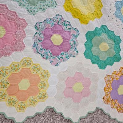 STUNNING Handmade Quilt Large Vintage 30's Flower Garden Mosaic Antique Quilt