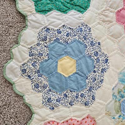 STUNNING Handmade Quilt Large Vintage 30's Flower Garden Mosaic Antique Quilt