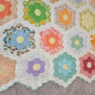 STUNNING Handmade Quilt Large Vintage 30's Flower Garden Mosaic Antique Quilt