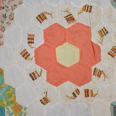 STUNNING Handmade Quilt Large Vintage 30's Flower Garden Mosaic Antique Quilt