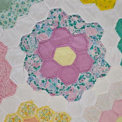 STUNNING Handmade Quilt Large Vintage 30's Flower Garden Mosaic Antique Quilt