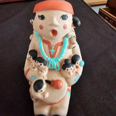 Cleo Teissedre Native American Storyteller w 8 Children Sculpture Figurine and smaller storyteller figure