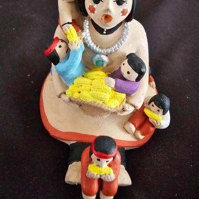 Handmade Pueblo Pottery Storyteller Figurine 7 Children with smaller storyteller