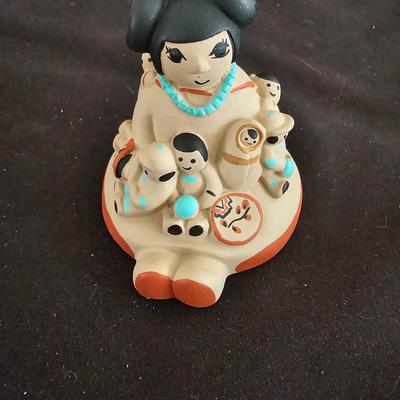 Fine Tuscon Cleo Teissedre Southwestern Native American Storyteller Figurine with polished stones