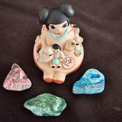 Fine Tuscon Cleo Teissedre Southwestern Native American Storyteller Figurine with polished stones
