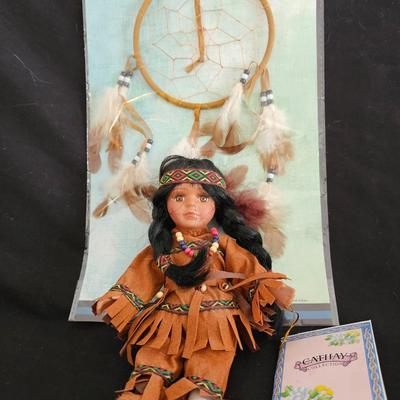 Limited edition with COA Native American doll Cathay with brand new dream catcher
