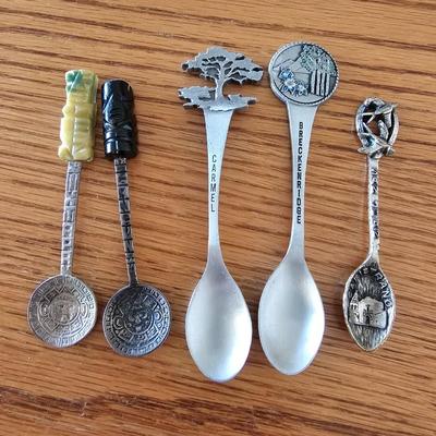 Souvenir spoons - Rawcliffe Pewter - and two stone handled spoons