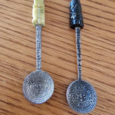 Souvenir spoons - Rawcliffe Pewter - and two stone handled spoons