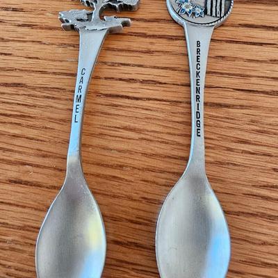Souvenir spoons - Rawcliffe Pewter - and two stone handled spoons