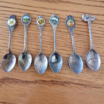 Six Silverplate state Souvenir spoons
