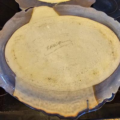 Two Signed clay pottery platter / dishes