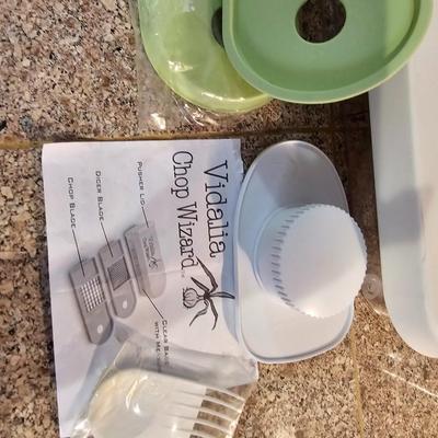Vidalia chop wizard with attachments - new Dish soap dispenser - measuring cup and other kitchen necessities
