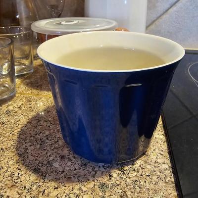 Glass drink pitcher - insulated coffee carafe - four small juice glasses and a covered mug