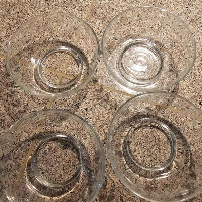 Salad spinner with salad cookbooks and small etched glass salad bowls