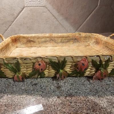 Two Glass Pyrex cake pan with lid and carry case and pyrex pan in basket