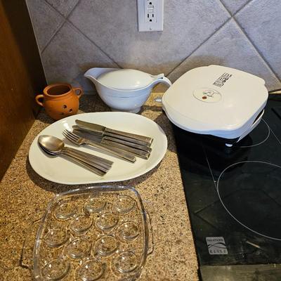 George foreman grilling machine with pottery garlic storage- plastic gravy boat and more