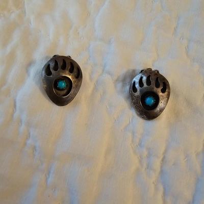 Two stone beaded necklaces and bear paw print clip on earrings