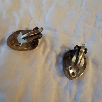 Two stone beaded necklaces and bear paw print clip on earrings