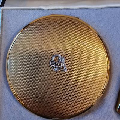 Vintage Emrich gold plated compact 3-piece set MINT New in box!!