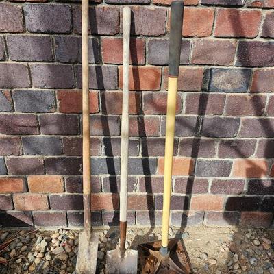 Yard and garden hand tools- tamper - and two shovels