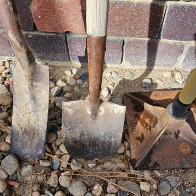 Yard and garden hand tools- tamper - and two shovels