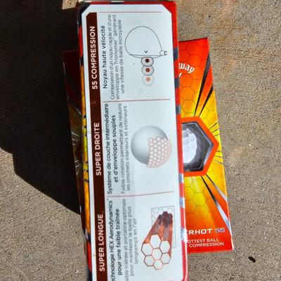 Three new boxes Callaway golf balls and a new pair of dura feel XL gold gloves