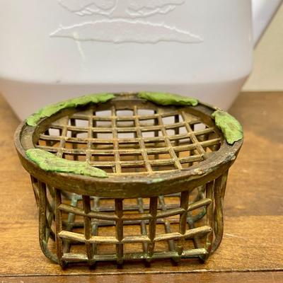 Metal Flower Frog Cage with white plastic watering can