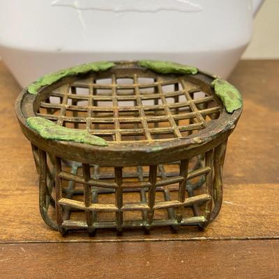 Metal Flower Frog Cage with white plastic watering can