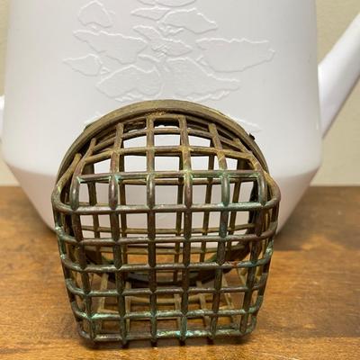 Metal Flower Frog Cage with white plastic watering can