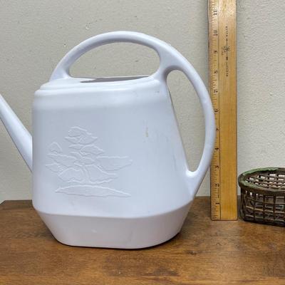 Metal Flower Frog Cage with white plastic watering can