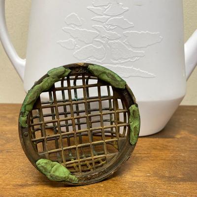 Metal Flower Frog Cage with white plastic watering can