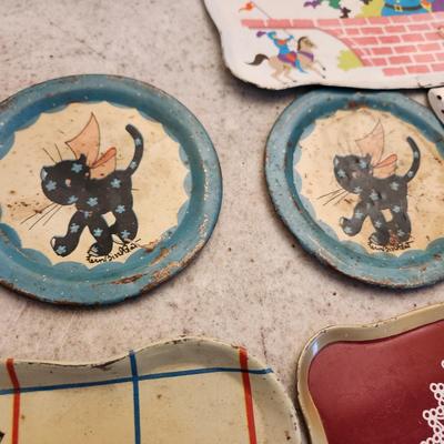 Metal Tin Toy Lot Plates Cups Kitchenware Kool-Aid Ohio Art Elaine Ends Hileman Ducky Bath Time