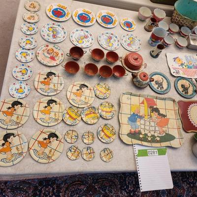 Metal Tin Toy Lot Plates Cups Kitchenware Kool-Aid Ohio Art Elaine Ends Hileman Ducky Bath Time